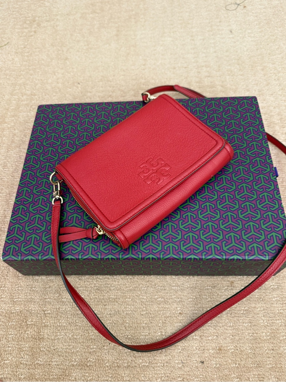 Tory Burch Scarlet Pebbled Leather Crossbody